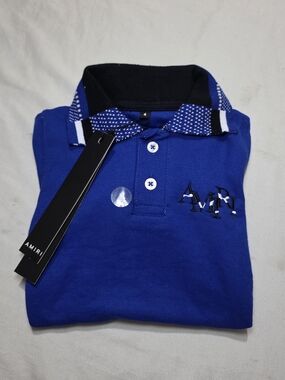 AMIRI Blue Polo Shirt with Black Collar Accents